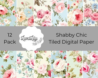 Shabby Chic Rose Floral Digital Paper: Seamless Vintage Patterns ...