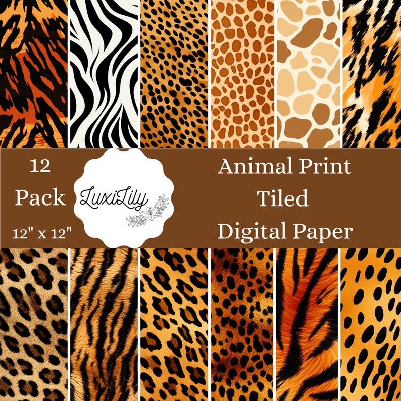 Safari Animal Print Digital Paper: Seamless Wildlife Patterns, Website ...