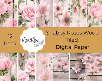 Shabby Chic Rosen Holz Digitales Papier: Seamless Scrapbook Hintergründe (digitaler Download)