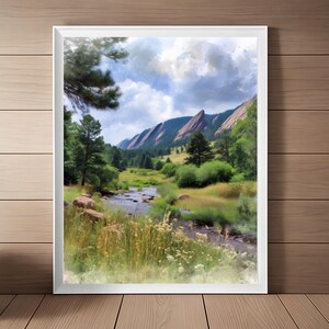 Boulder Art, Colorado Watercolor Painting, Mountains Landscape Print, Scenic Nature, Travel Poster, Colorado Wall Art, USA Art Printable