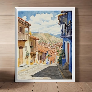 Sucre Bolivia Watercolor Print: Colonial Cityscape Art (Digital Download)