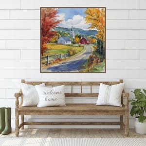 Vermont Painting, Watercolor Art Print, Vintage Landscape Art, Fall Wall Art, Autumn Wall Decor, USA Travel Gift, Printable Instant Download