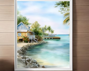 Roatan Honduras Watercolor Art Print: Caribbean Island Travel Poster (Digital Download)