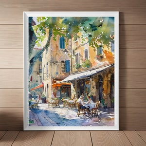 Aix en Provence Print, French Cafe Painting, France Streetscape Watercolor Art Print, Cityscape Wall Art, Travel Gift, Instant Download