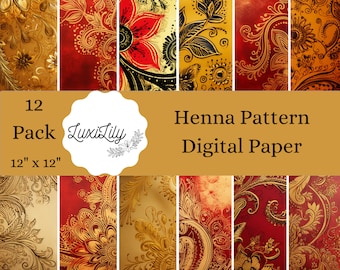 Henna Digital Paper Pack: Indian Wedding Scrapbook Patterns (Digital Download 12x12in JPGs)