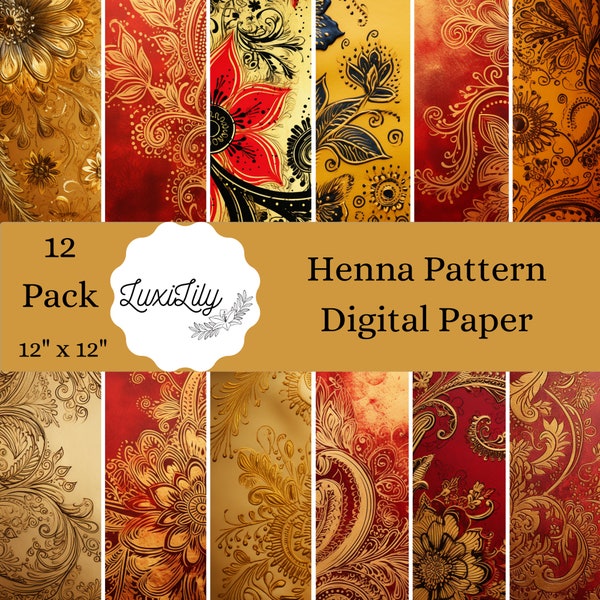 Henna Pattern Digital Paper Indian Textures Background Indian Wedding Scrapbooking Paper Ethnic Junk Journal Hippie Henna Digital Paper Pack