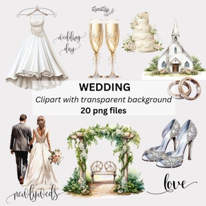 Wedding Clipart Sublimation Bundle Wedding Day for Junk Journal Bridal Bouquet Clipart Wedding Altar Bride Clipart Just Married Newlyweds