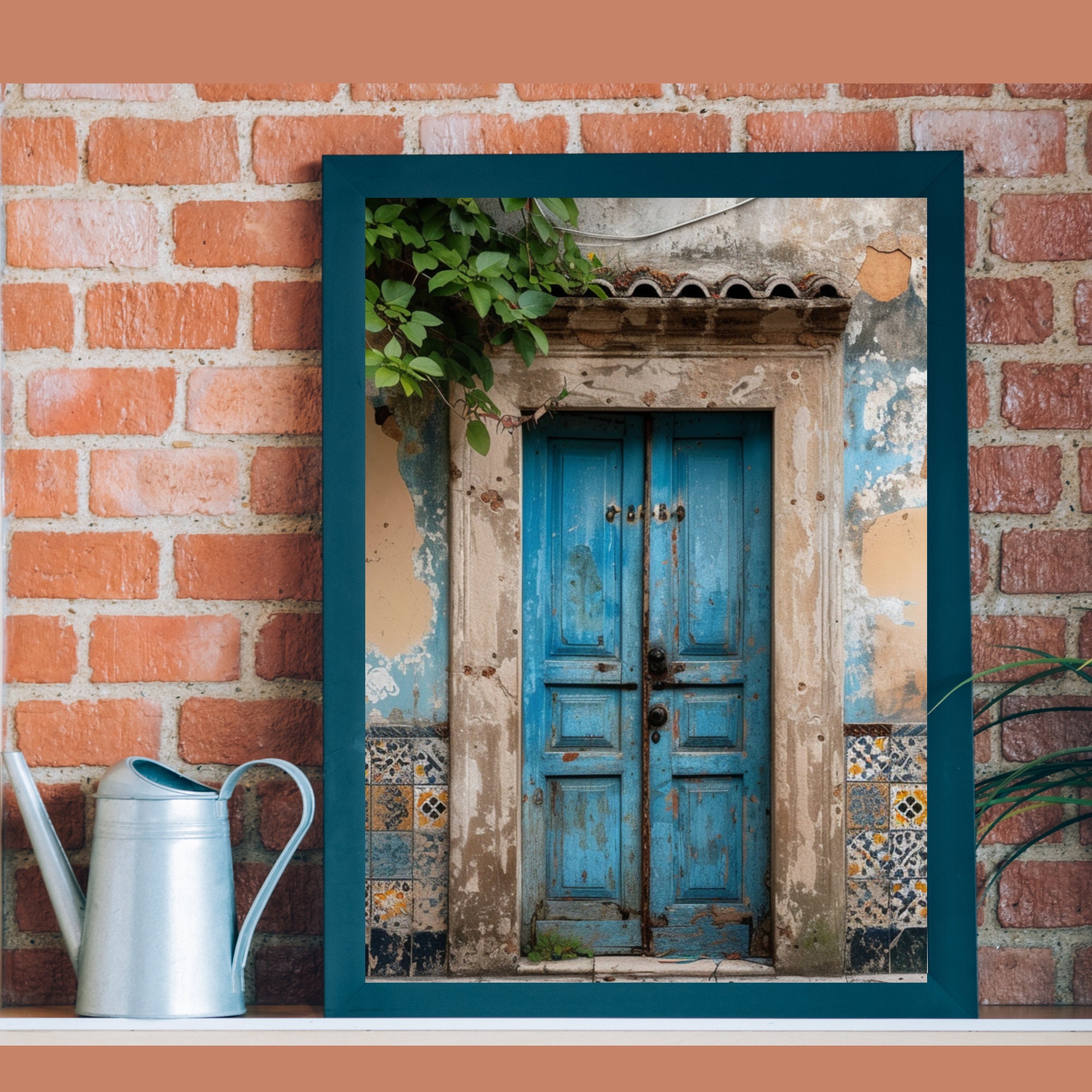 Italian Blue Door Print Rustic Door Wall Art Print Vintage European Art