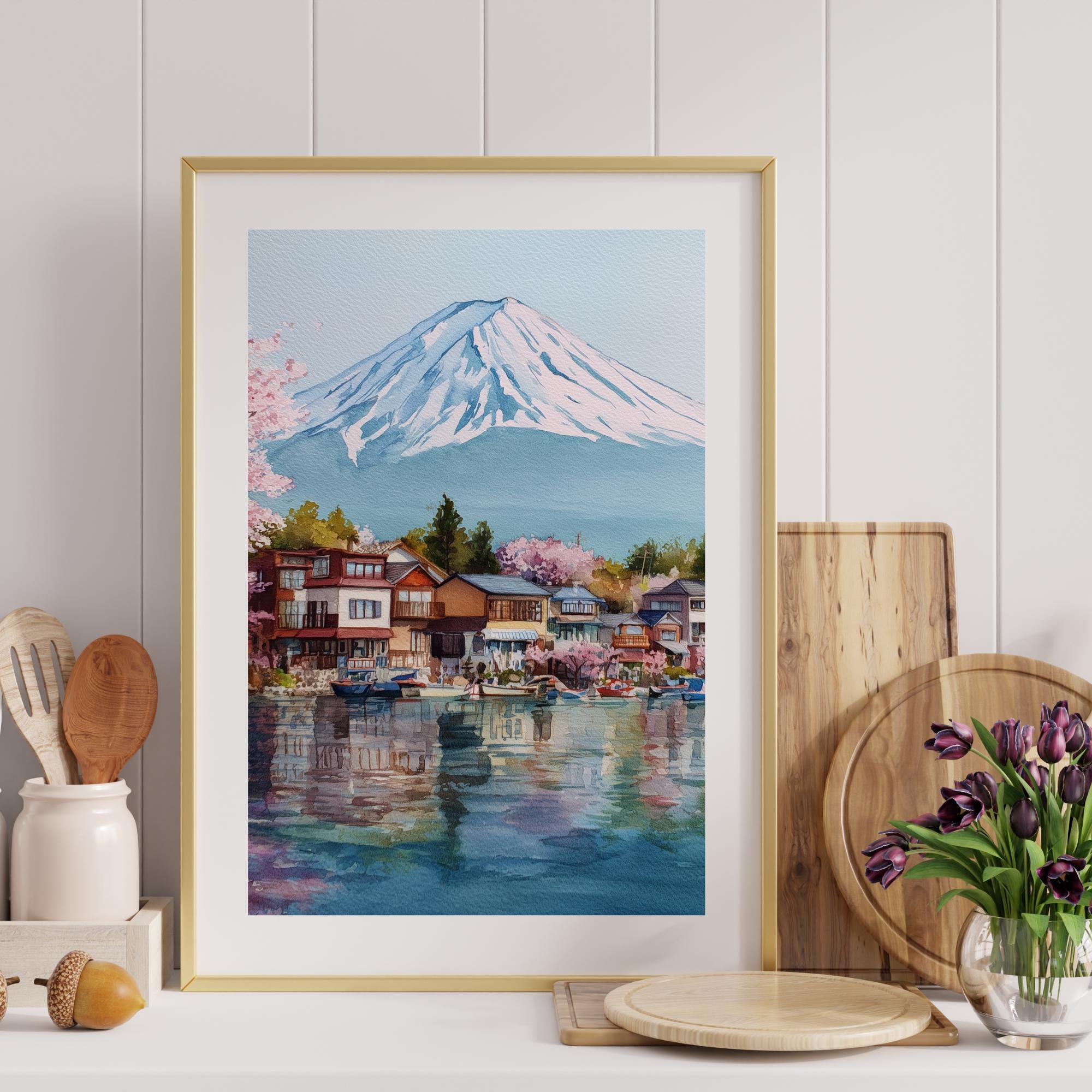 富士山の水彩画：日本の桜アート（デジタルダウンロード） - Etsy 日本