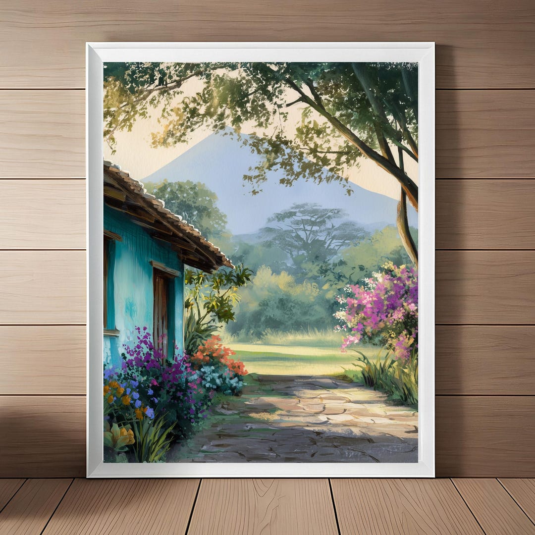 El Salvador Watercolor Art Print: Tropical Countryside (digital ...