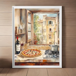 Italian Kitchen Art, Italy Watercolor Painting, Italy Travel Gift, Food ...