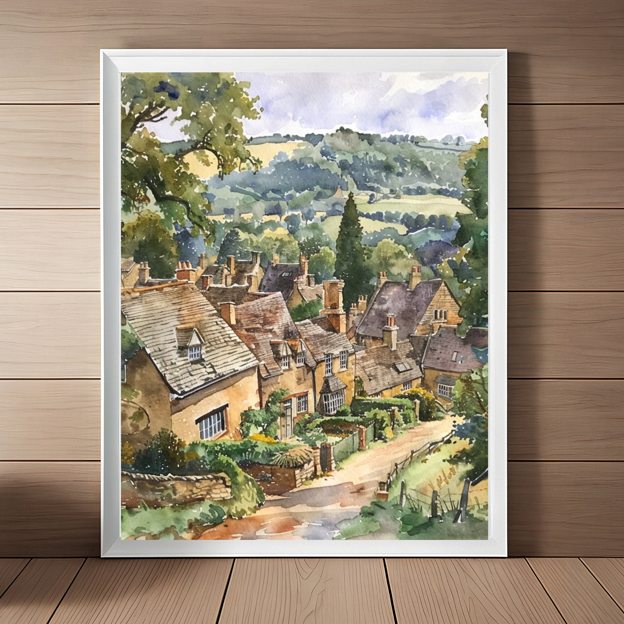 Cotswold Village Watercolor Print: Gloucestershire England Art (Digital Download)