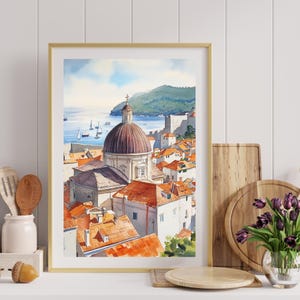 Dubrovnik Painting, Croatia Wall Art, European Cityscape Watercolor Art Print, Croatian Travel Poster, Travel Gift, Printable Download