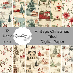 Seamless Vintage Christmas Digital Paper Pack, Christmas Ephemera, Fantasy Noel Xmas Pages, Download Junk Journal, Scrapbooking, Card Making