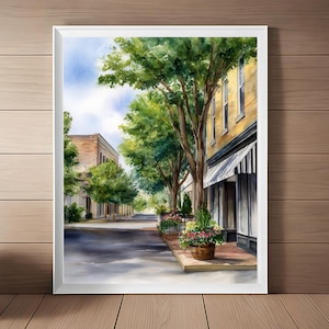 Asheville Streetscape Painting, North Carolina Watercolor Art Print, NC Artwork, Travel Wall Art, Carolinas Travel Gift