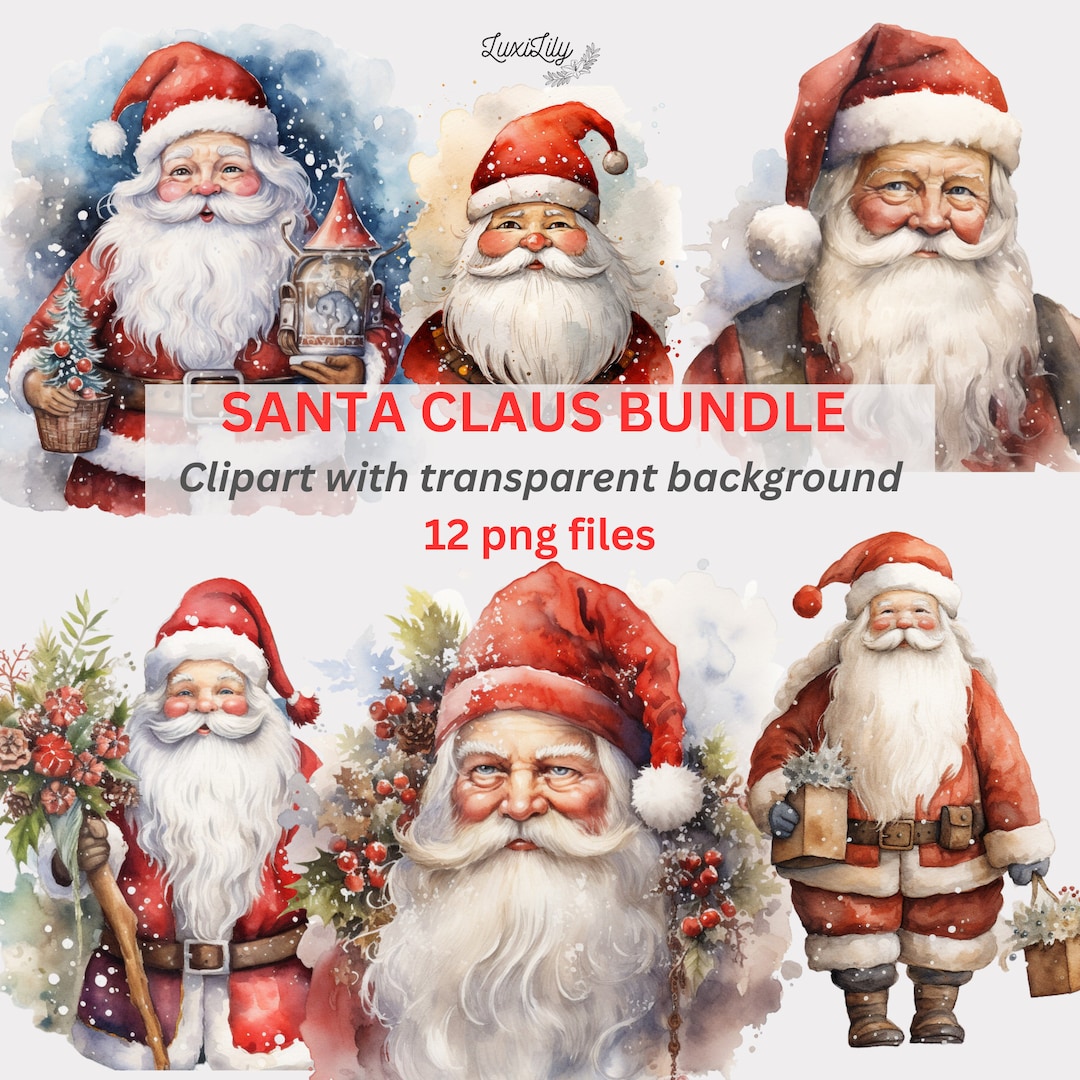Scandi Santa Claus Clipart Bundle, Christmas Clipart, Watercolor ...
