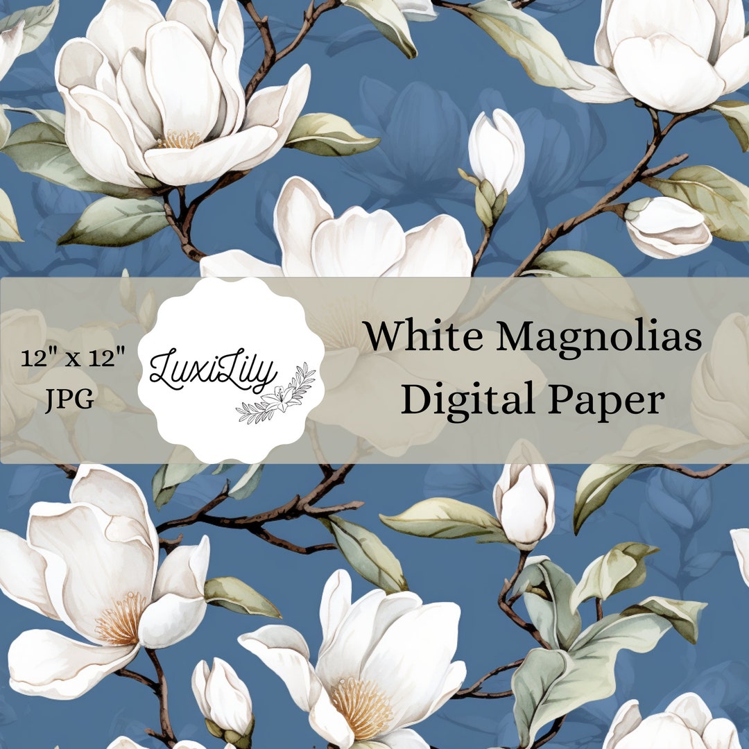 Magnolia Backdrop White Magnolia Seamless Digital Paper: Vintage Floral Scrapbook ...