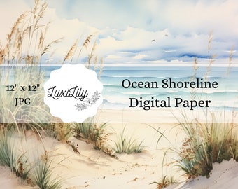 Watercolor Beach Digital Paper: Seaside Scrapbook Art (Digital Download)