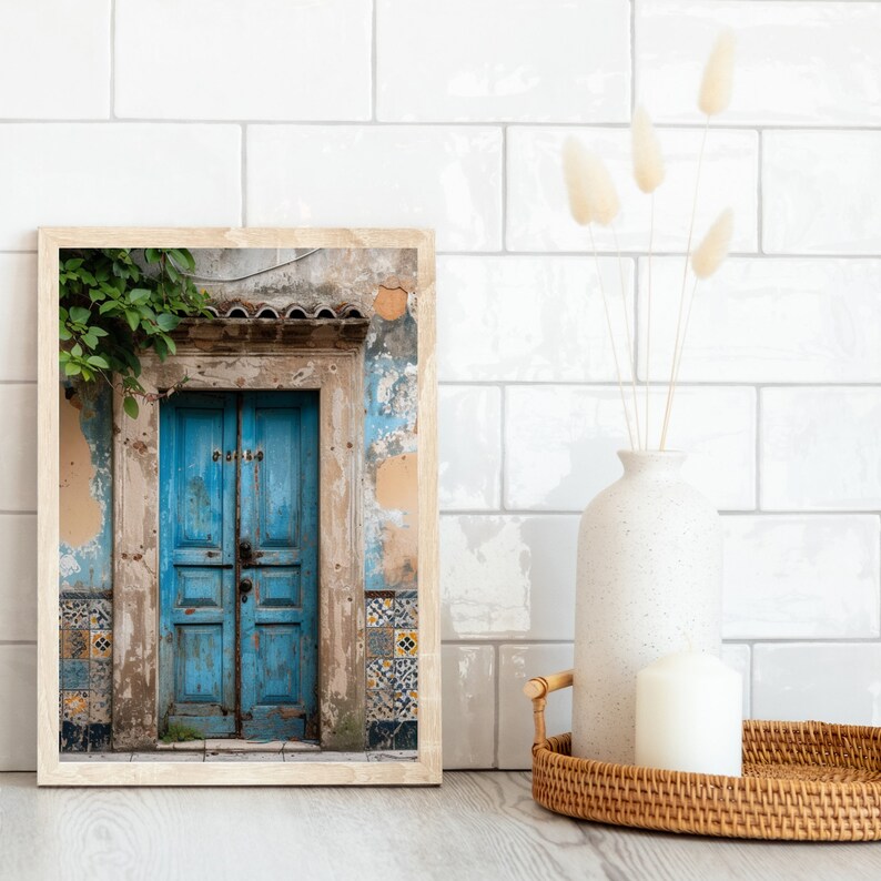 Italian Blue Door Print Rustic Door Wall Art Print Vintage European Art