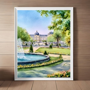 Luxemburg-Gärten Malerei, Paris Aquarell Kunstdruck, Französische Wandkunst, Frankreich Reisekunst, Reise Geschenk druckbare Download