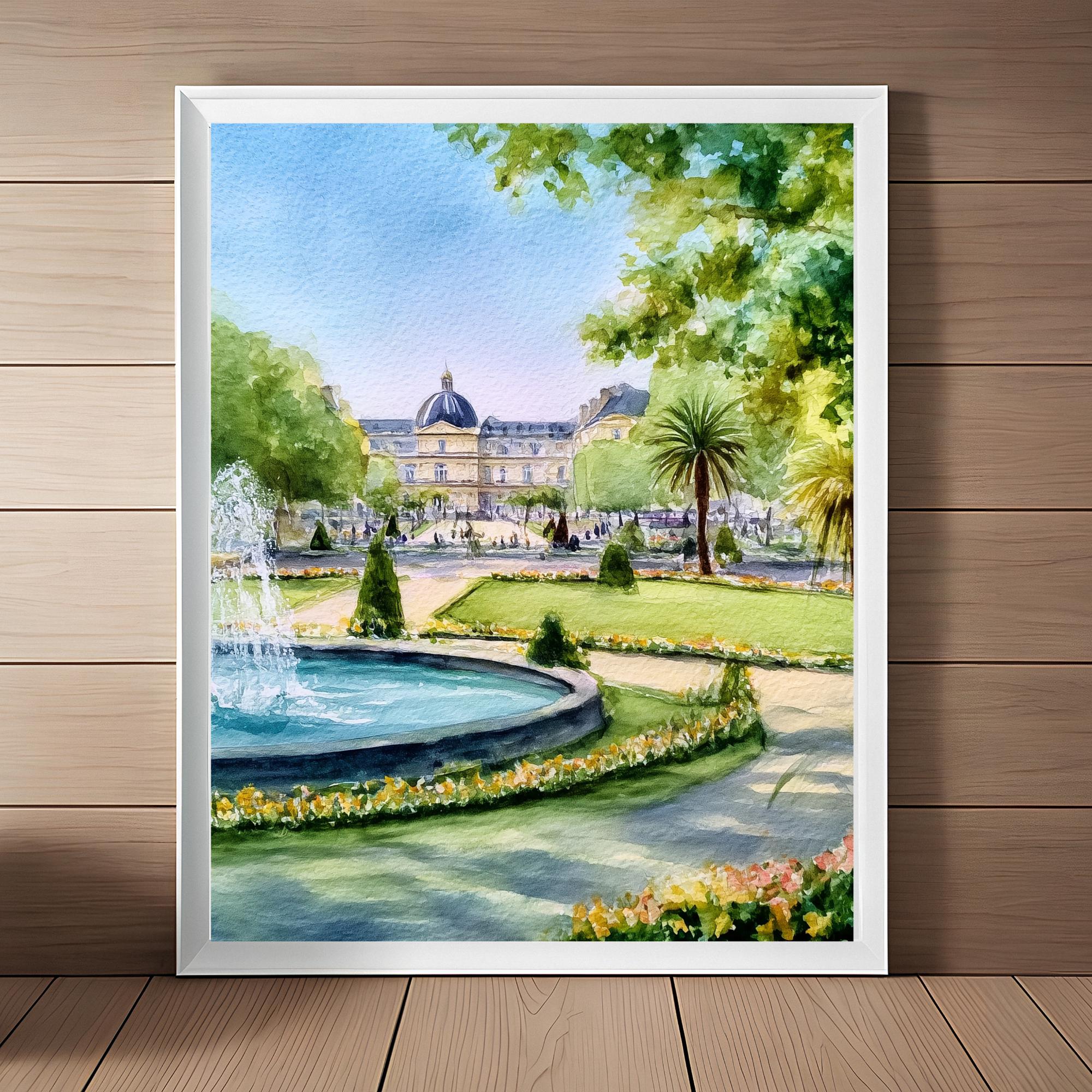 Luxembourg Gardens Watercolor Art Print: Paris Travel Poster (Digital Download)