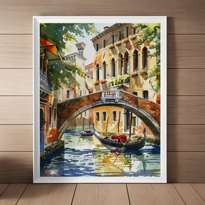 Venice Art, Italy Watercolor Painting, Gondola Print, Italian Wall Art, Italian Travel Art, Printable Instant Download
