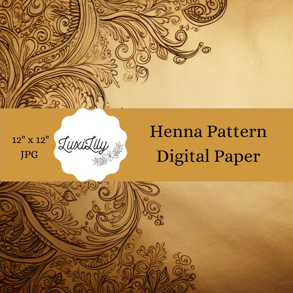 Gold Henna Pattern Digital Paper Indian Texture Background Indian Wedding Scrapbook Paper Ethnic Junk Journal Hippie Henna Digital Paper