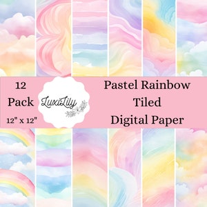 Pastel Rainbow Watercolor Paper: 12 Seamless Textures (Digital Download)