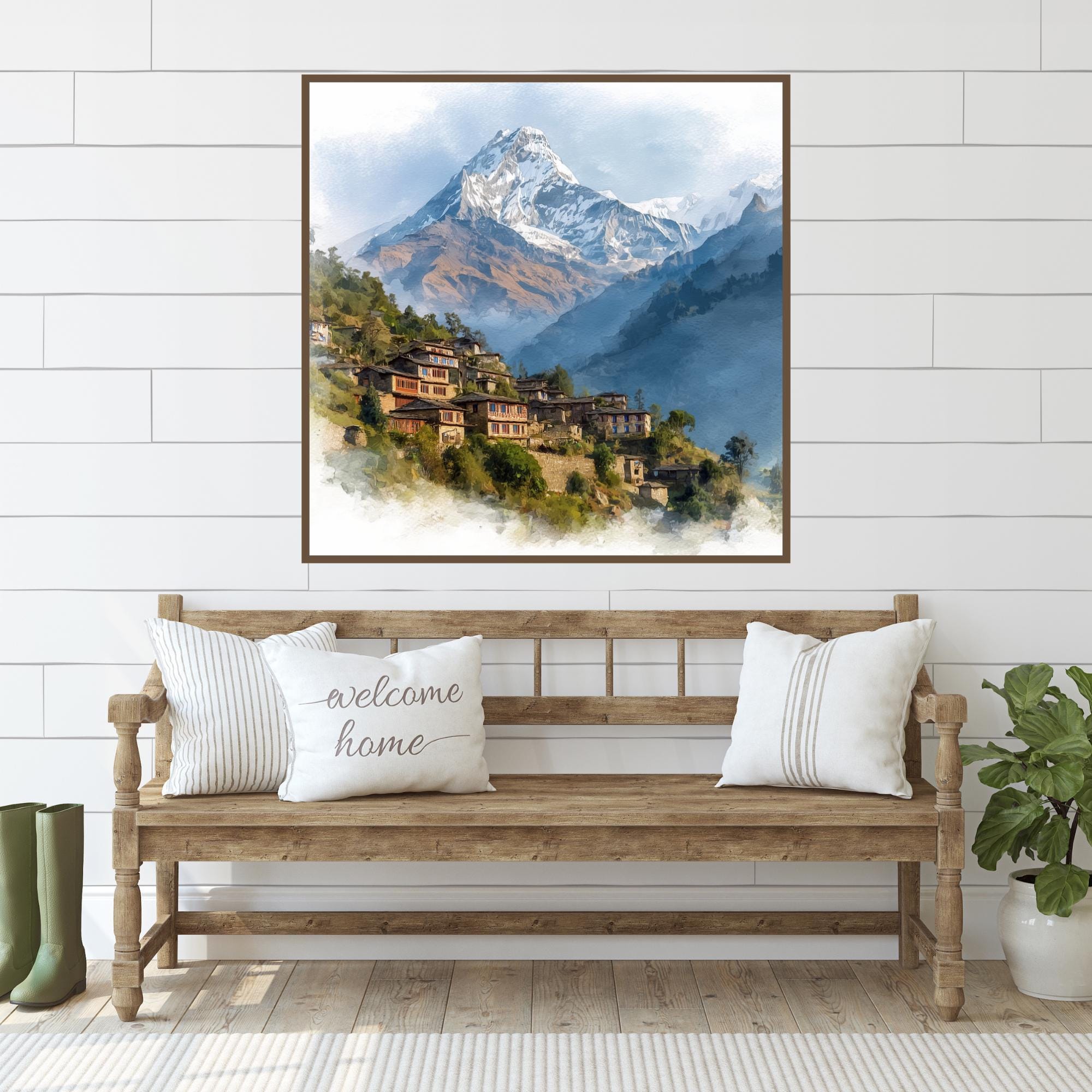 エベレスト山水彩画プリント：ネパール・ヒマラヤの風景（デジタル