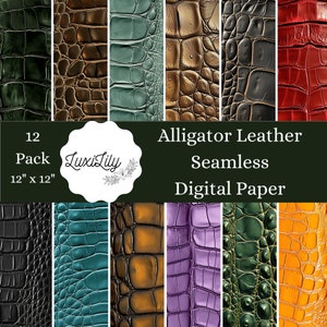 Alligator Skin Leather Digital Paper: 12 Seamless Reptile Textures (Digital Download)
