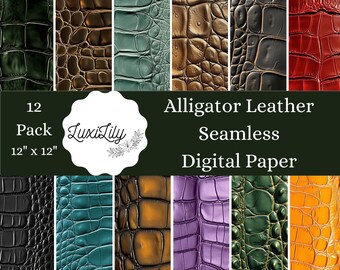 Alligator Skin Leather Digital Paper: 12 Seamless Reptile Textures (Digital Download)