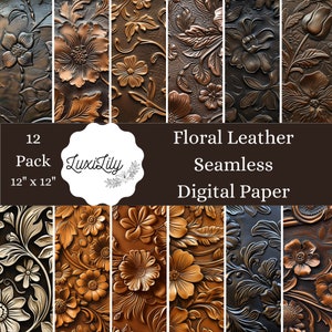 Floral Embossed Leather Digital Paper: Western Seamless Patterns (Digital Download)