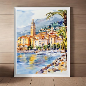 Menton Art, Frankreich Poster, Französische Wandkunst, Menton Reiseplakat, Côte d'Azur Kunstdruck, Südfrankreich Poster, Französische Riviera Reisegeschenk