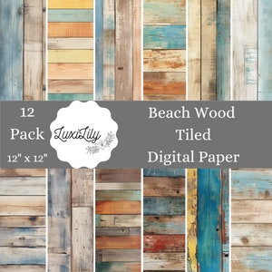 Papel digital con texturas de madera de playa, papel digital sin costuras de madera rústica colorida, papel de álbum de recortes playero con fondos de tablones de madera desgastada