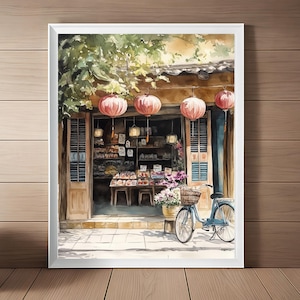 Hoi An Art, Vietnamese Wall Art, Asian Watercolor Painting, Vietnam Travel Gift, Asian Architecture Wall Decor, Southeast Asia Travel Poster