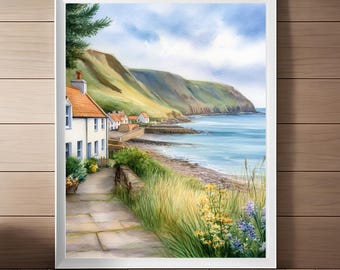 Crovie Scotland Watercolor Art Print: Aberdeenshire Travel Poster (Digital Download)