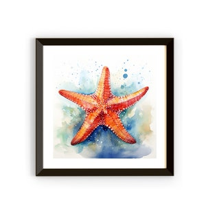 Starfish Art Print, Printable Starfish Beach House Art, Starfish Painting, Orange Starfish, Watercolor Starfish Wall Art, Coastal Wall Decor