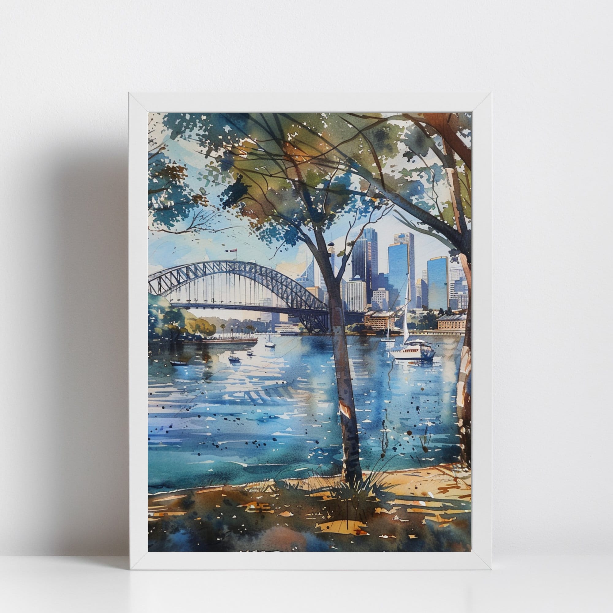 オーストラリア　シドニー風景　絵画　水彩画　原画 エヴァ・ハンナ シドニーの港 海 絵画 風景画 オーストラリア 油絵