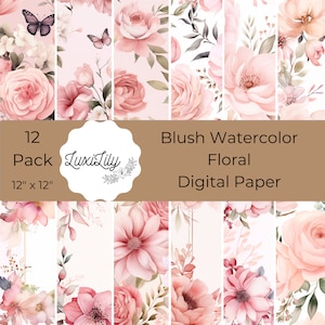 Blush floral watercolor digital paper, abstract pink spring watercolor scrapbook paper Wedding Scrapbooking Paper background Floral Borders