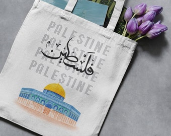 Palestine tote bag, Arabic Calligraphy, Gift for her, Al-Aqsa tote bag, Canvas bag, Muslim tote bag, Book bag, free Palestine, Reusable bag