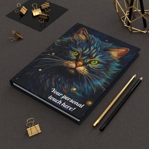 Carnet cartonné personnalisé | Journal personnalisé fait main pour l'écriture, l'art et les fournitures scolaires | Cahier kawaii mignon | Cadeau sur le thème du chat