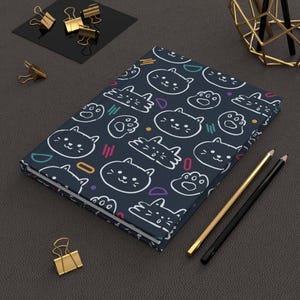 Carnet cartonné chat kawaii - Cadeau unique pour écrivain - 150 pages lignées - Amoureux des chats