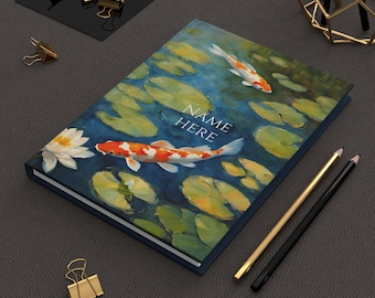 Personalized Koi Fish Journal | Custom Hardcover Notebook, Nature Lover Gift, Gift for Writers & Artists