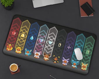 Eeveelutions  Inspired MousePad, Pastel Deskmat, XXL Extended, Giant Mouse Pad, Large Gamer Pad, Gift for PKM and Anime Fans, TCG Playmat
