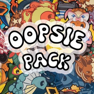 Puede incluir: Una colección colorida de pegatinas con personajes de dibujos animados y el texto "OOPSI PACK".