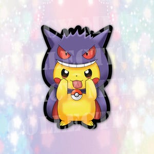 Pikachu Dress Up Gengar Taunting Glossy Vinyl Sticker Laptop, Planners, Journaling, Hydroflask, Yeti, Water bottle Sticker, Water Cooler