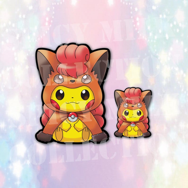 Red Volpex Pikachu Dress up Vulpix and Alolan Vulpix Glossy Vinyl Sticker Laptop ...