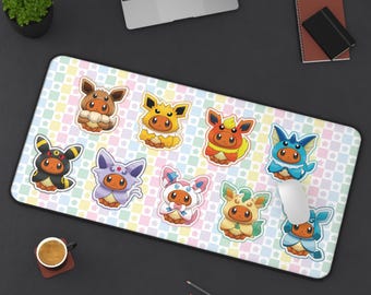 Eeeveelutions Inspired MousePad, Pastel Deskmat, XXL Extended, Giant Mouse Pad, Large Gamer Pad, Gift for PKM and Anime Fans, TCG Playmat