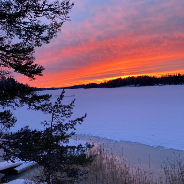 Winter in Finland by a lake