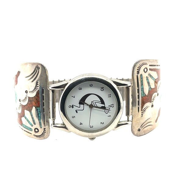 Vintage Begay Navajo Turquoise & Coral Watch